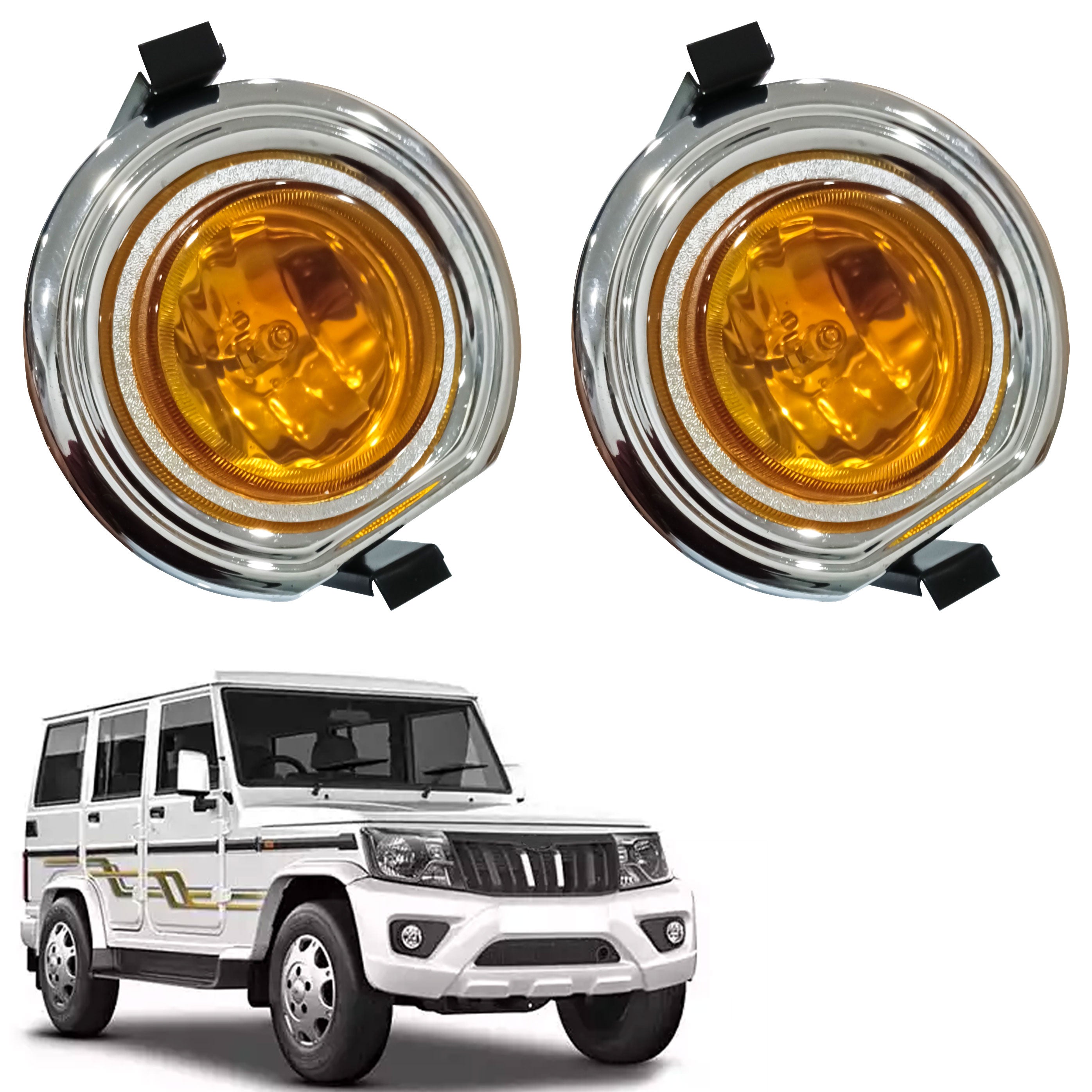 High Power Premium Quality Fog Lamp Yellow Compatible with New Bolero (Set of 2 Pcs)