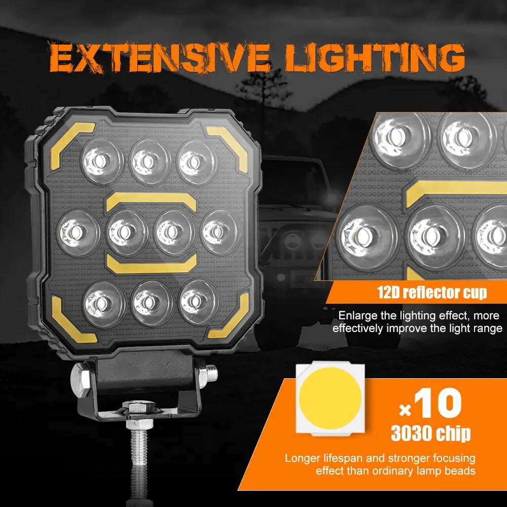 Auto Pearl Square 10-Led DRL Motorcycle Off-Road Vehicle Light Auxiliary White & Yellow 12V-24W (Pack of 1)