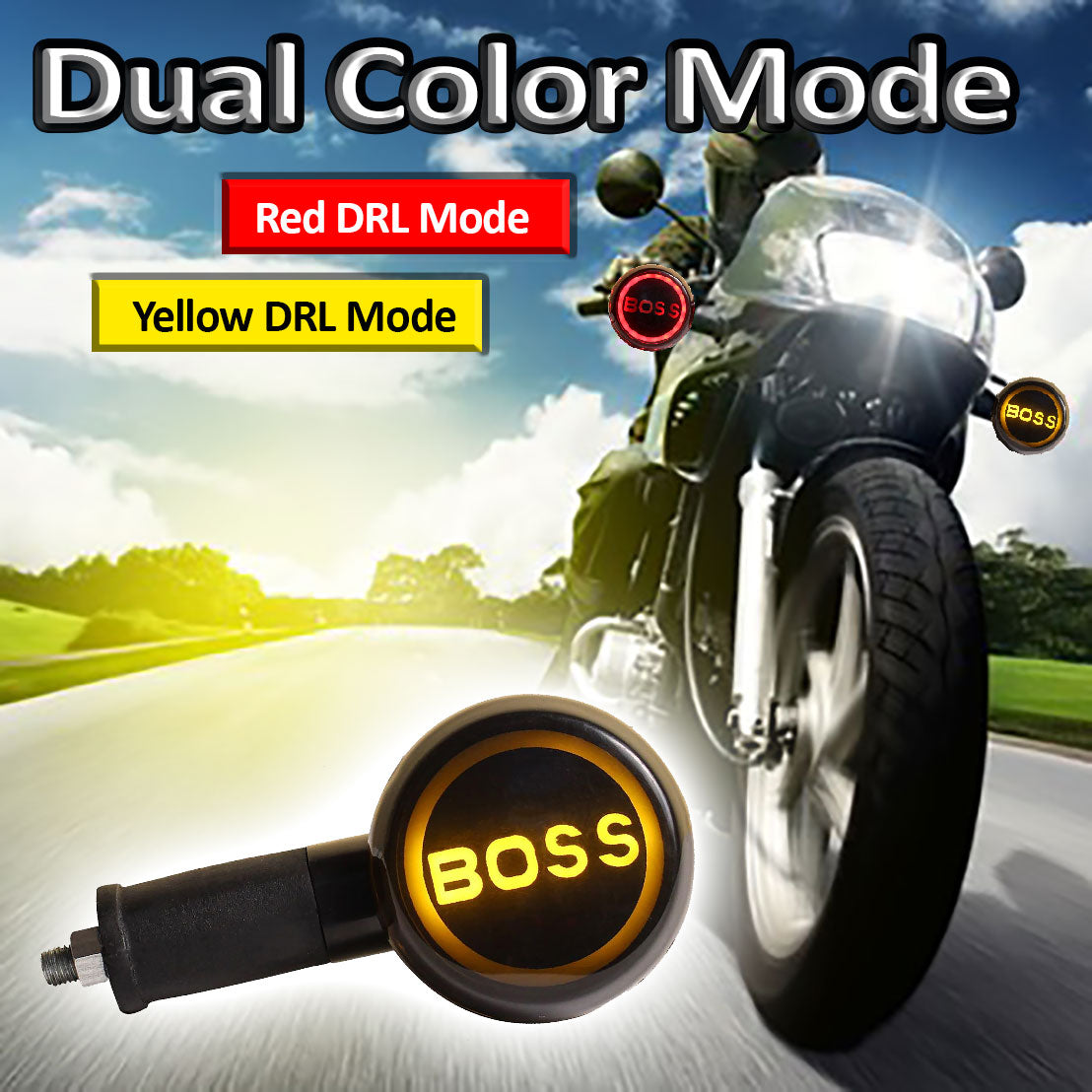 Boss Style Dual Light Red Yellow LED Turn Signal Indicator for Bike (Set of 2)