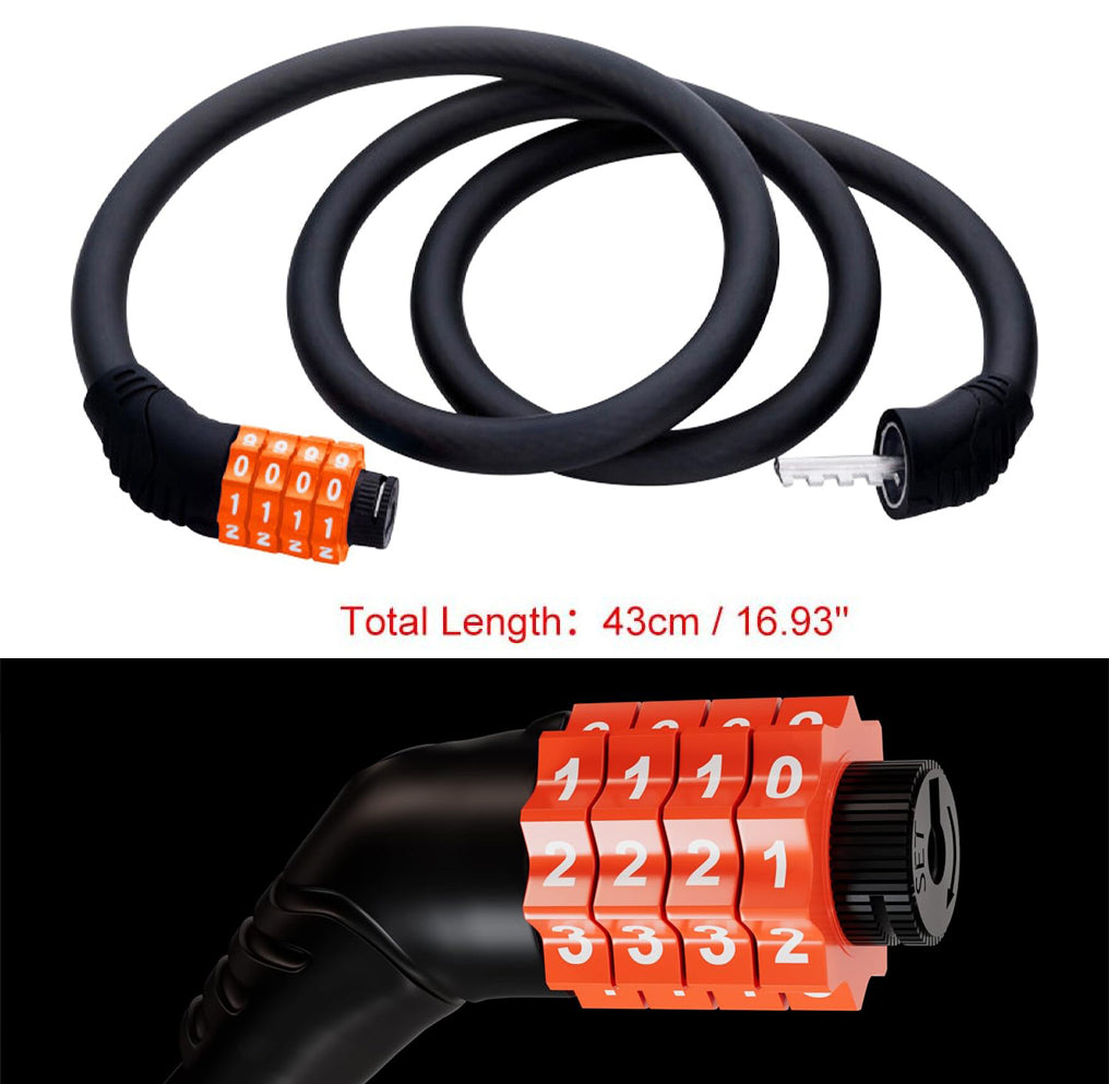 Multipurpose 4 Digit Security Resettable Combination Coiling Bike Cable Lock Anti-Theft Protection Bicycle Number Locks Compatible with Bike/Scooty (Orange)