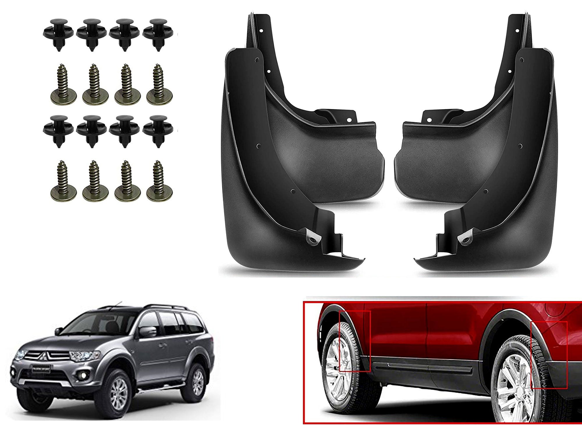 O.E Type Custom Front and Rear Mud Flap Guard (Set of 4 Pcs) | Compatible with Mitsubishi | Black