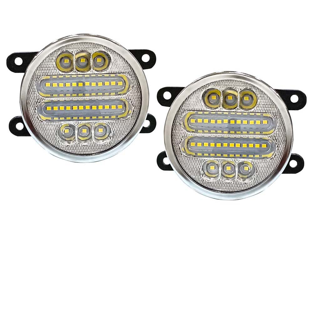 High Power Premium Quality 30 Led DRL Fog Lamp (White) with Chrome Ring Assembly (Set of 2)