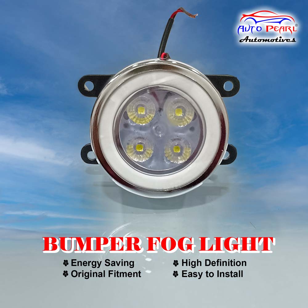 High Power Premium Quality 4 Led DRL Fog Lamp (White) with Chrome Ring Assembly (Set of 2)