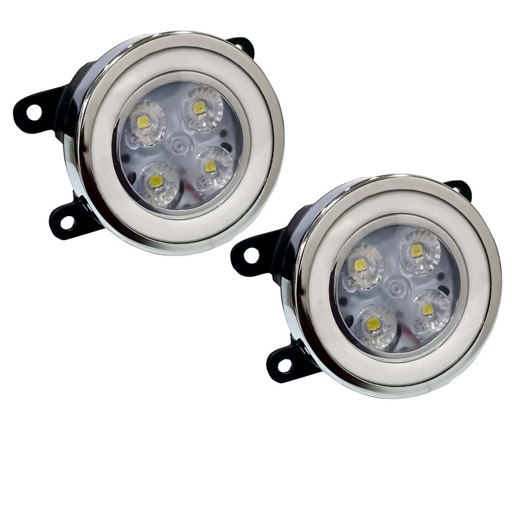 High Power Premium Quality 4 Led DRL Fog Lamp (White) with Chrome Ring Assembly (Set of 2)