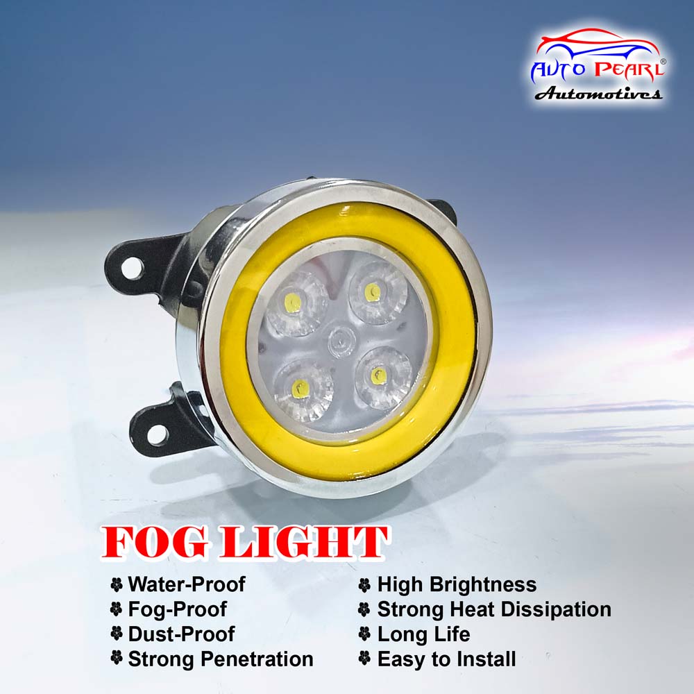 High Power Premium Quality 4 Led DRL Fog Lamp (Yellow) with Chrome Ring Assembly