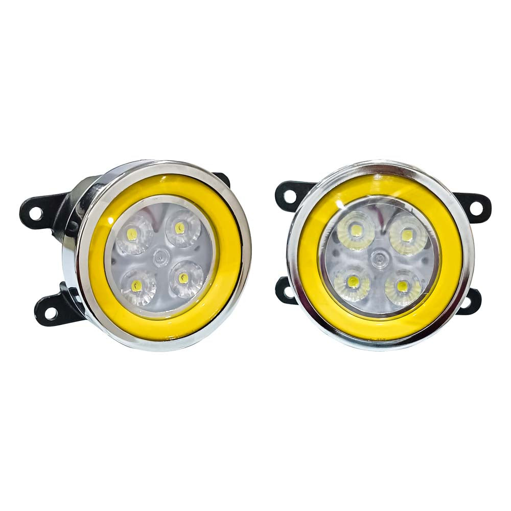 High Power Premium Quality 4 Led DRL Fog Lamp (Yellow) with Chrome Ring Assembly