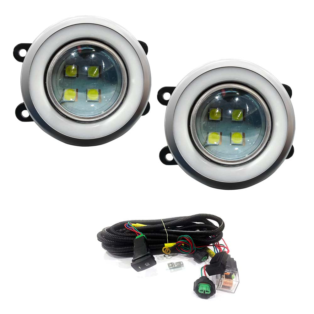 High Power Premium Quality 4 Led DRL Fog Lamp (3 in 1) with Chrome Ring Assembly