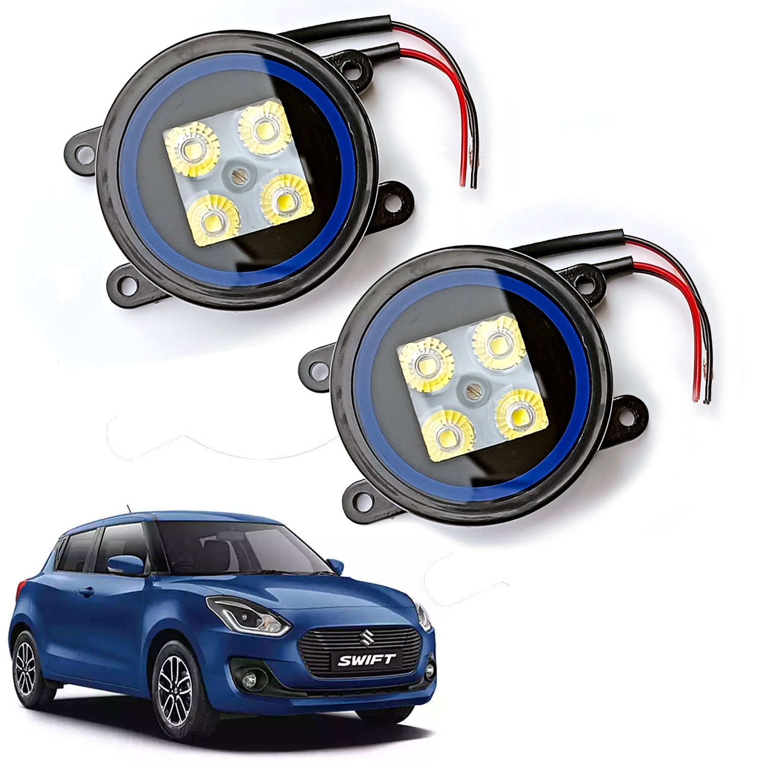 High Power Premium Quality 4 Led DRL Fog Lamp  Assembly Black Blue (Set of 2)