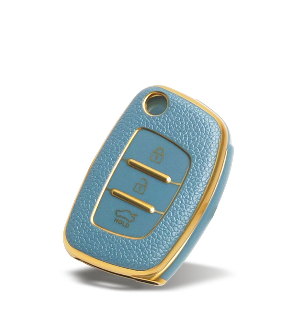 TPU Leather Grain Car Key Case Compitable with Aura | Creta | Grand i10 NIOS | i20 (2021) | i20 Active | i20 Elite | Xcent 2019 |3 Button Remote Key (Blue)