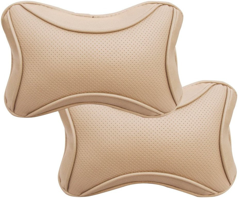 Beige Fabric Car Pillow Cushion for Universal For Car (Rectangular Set of 2)