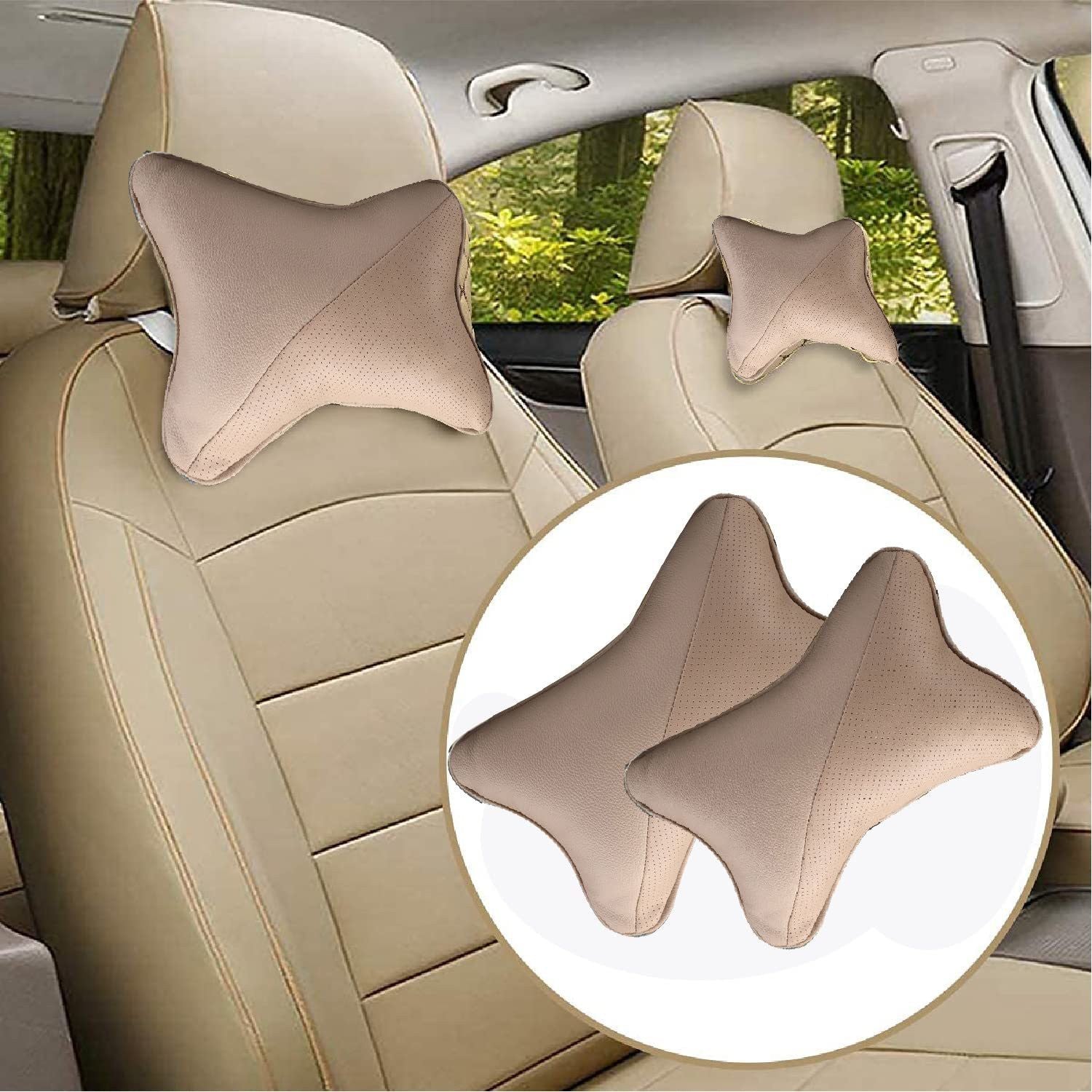 Beige Fabric Car Pillow Cushion for Universal For Car (Square)