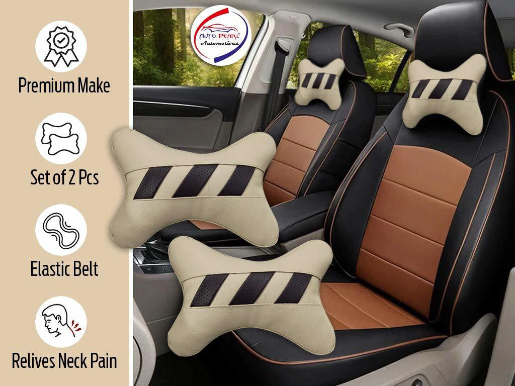 Beige, Black Leatherite Car Pillow Cushion for Car (Rectangular, Pack of 2)