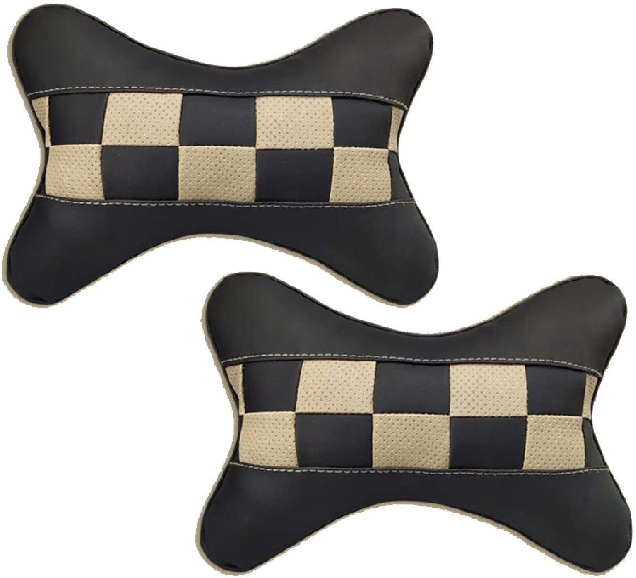 Black, Beige Fabric Car Pillow Cushion for Universal For Car (Rectangular, Set of 2)