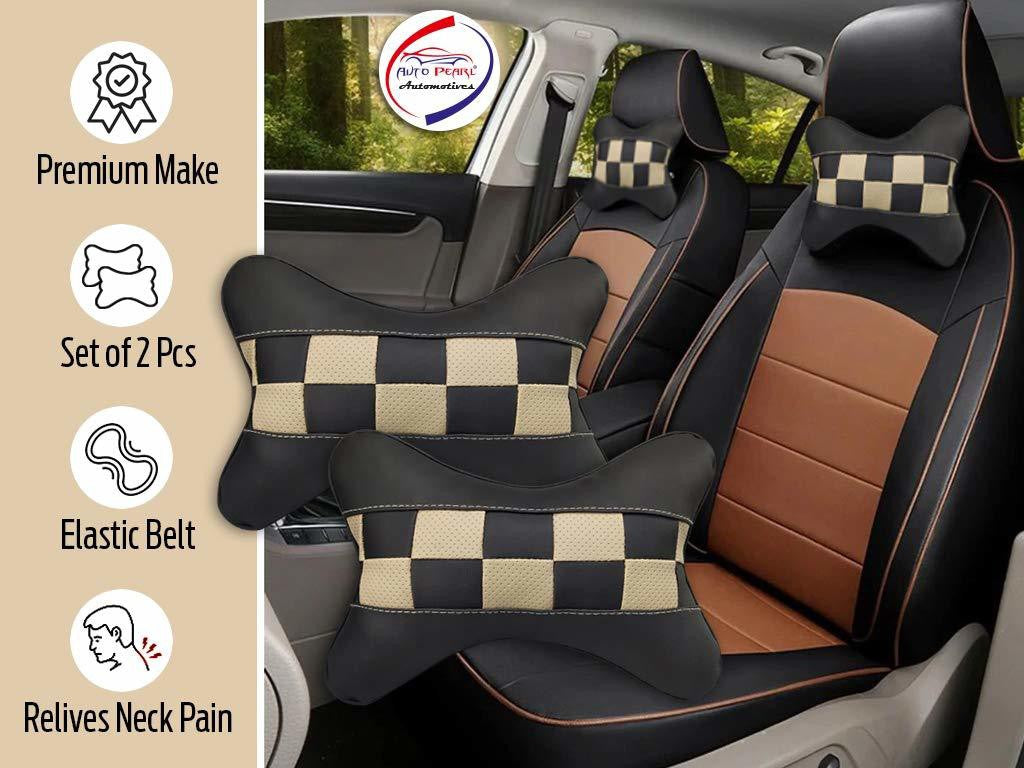 Black, Beige Fabric Car Pillow Cushion for Universal For Car (Rectangular, Set of 2)