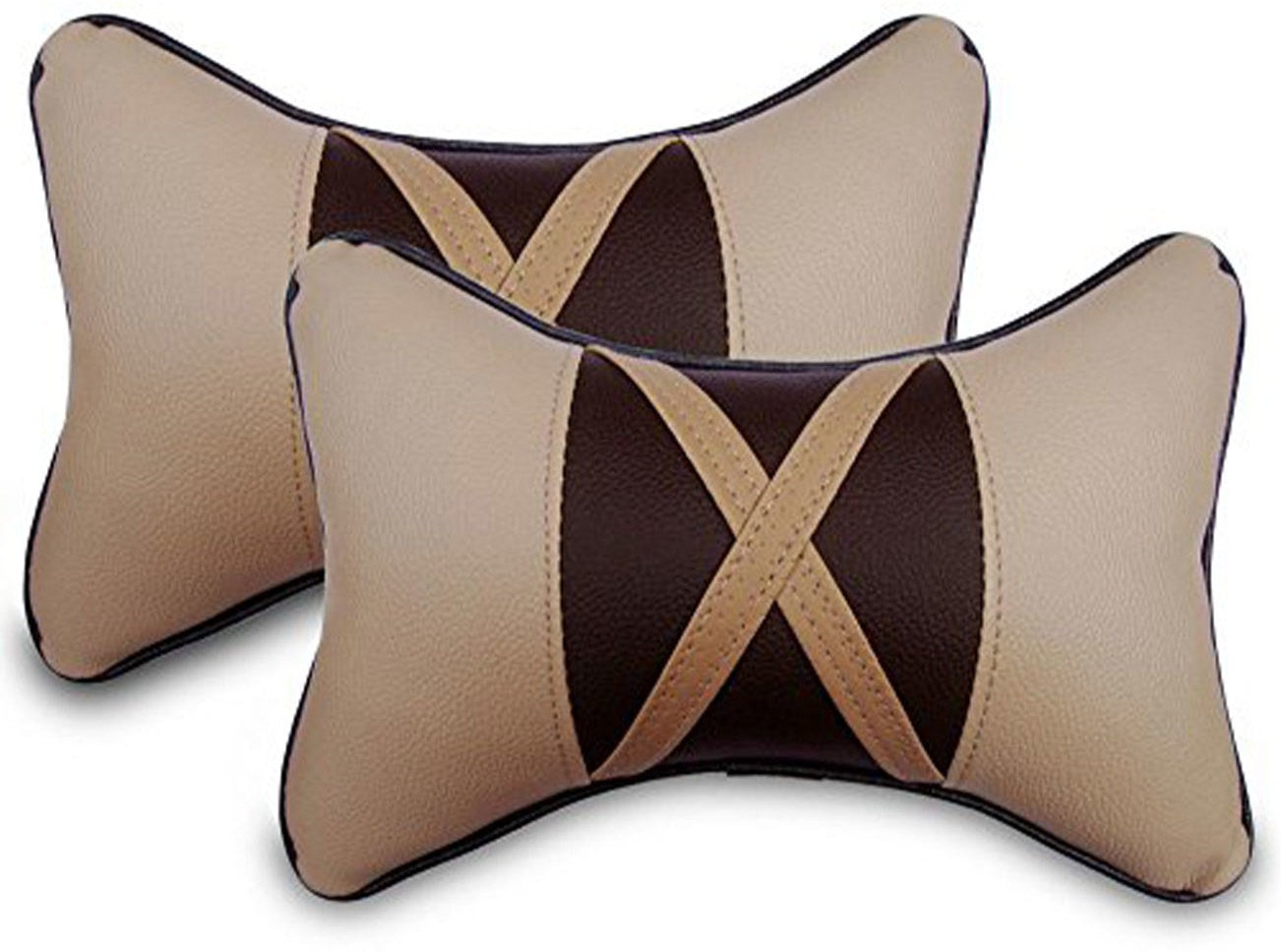 Beige Brown Fabric Car Pillow Cushion for Universal For Car (Rectangular Set of 2)