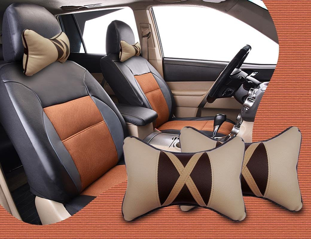 Beige Brown Fabric Car Pillow Cushion for Universal For Car (Rectangular Set of 2)