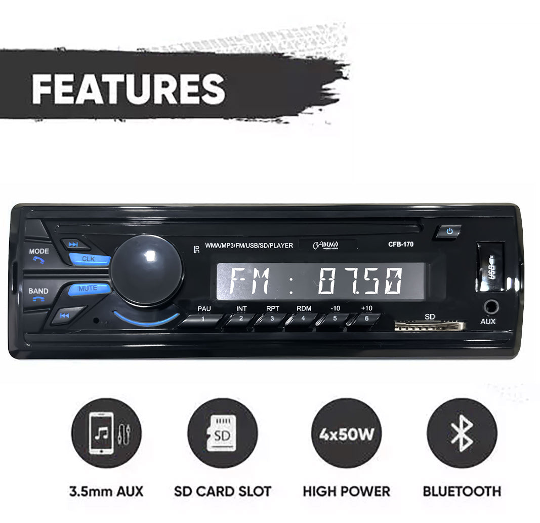 Chicago-CFB170BT, USB/AUX/MP3/WMA/SD/ MP3 Player Wireless Remote Control Car Stereo  (Single Din)